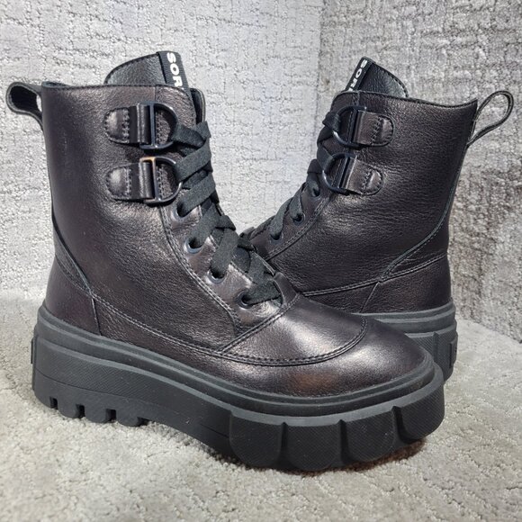 Sorel Shoes - SOREL Caribou Women's Size 6.5 Black Leather Waterproof Lace up Boots NL3385-010